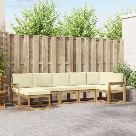 vidaXL Outdoor-Sofagarnitur mit Kissen 7 pcs Weiß und Creme Polyester (1/5)