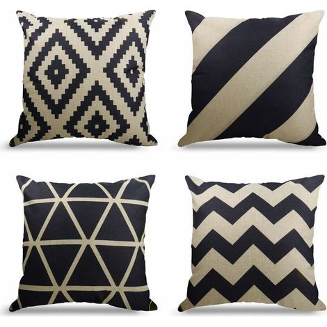 Lot de 4 Housse de Coussin Canapé Taie d'oreiller Decoration Canapé Housses de Coussin en Lin d'extérieur Housse de Coussin Décoration pour Chambre, canapé, Lit,Jardin (Black-beige, 45x45cm) (1/5)