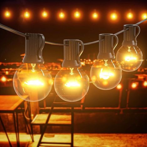 25 pieds G40 Globe Guirlandes lumineuses d'extérieur avec 27 ampoules en verre 2 lampes suspendues de rechange enfichables pour jardin, balcon, café, fête, décoration d'intérieur, étanche, intérieur (1/5)