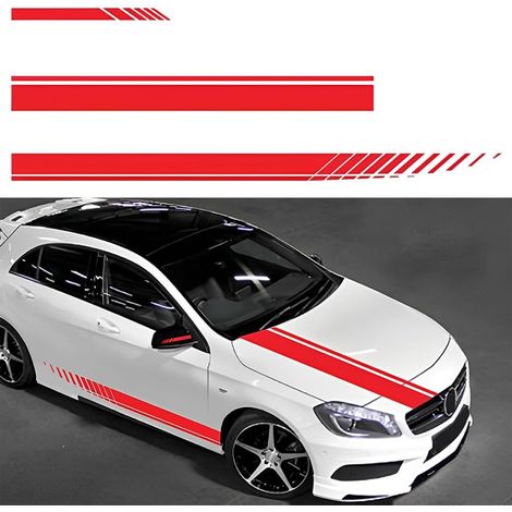 5-teiliger Streifenaufkleber für die Motorhaube, modifizierte Aufkleberdekoration für Autos, SUV-Fahrzeuge, universeller Seitenstreifenaufkleber für Autorennen für Autos, SUV-Fahrzeuge (rot)