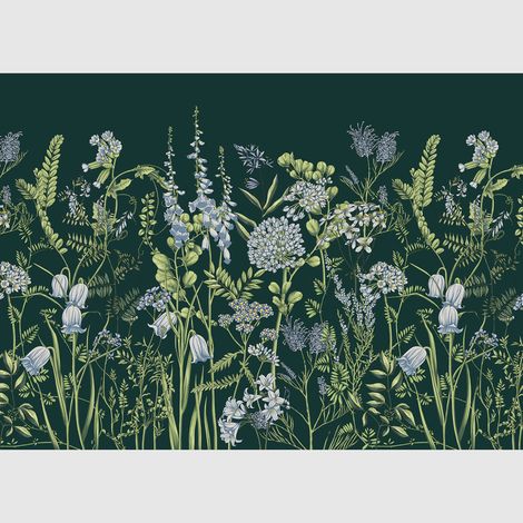 Papier peint intissé - Fleurs de vesce sur fond vert Brunswick - 375x270 cm (1/3)