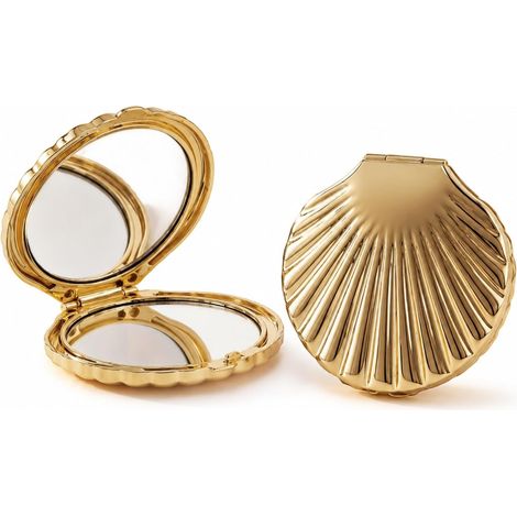 Miroir de poche, pliable, double face, compact, design coquillage, pour voyage sac à main, miroir de maquillage, portable, maison bureau (1/5)