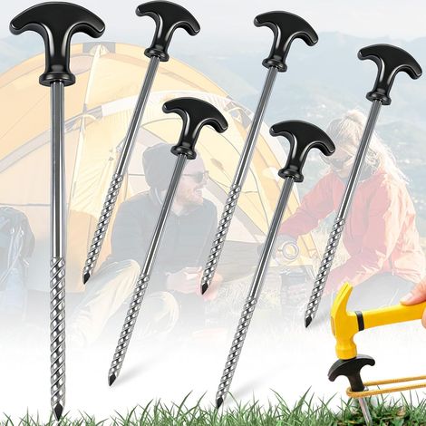 6 Pièces Piquets de Camping Antirouille, Piquets à Vis de Camping, Tente pour Sol Dur et Piquets d'Auvent,pour Jardin, Camping, Voyage (1/5)