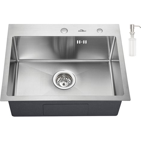 Auralum Lavello da Cucina 1 vasca in Acciaio Inox Spazzolato con 300ml Dispenser Sapone 55x45 cm Lavandino Cucina da Incasso con Troppopieno Senza Piombo Protezione Ambientale (1/5)