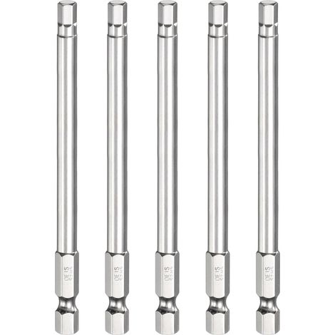 5Pcs H5.0 Embout de Tournevis à Tête Hexagonale 5.0mm Métrique Pointe Plate 1/4" Tige Hexagonale 100mm (4") Long Clé à Embout Magnétique Pour Perceuse à Vis, Douille Chromée (1/5)