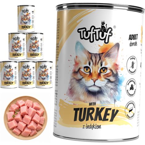 Pâtée pour chat TufTuf à la dinde, boîte de 6 x 400 g, viande en conserve (1/3)