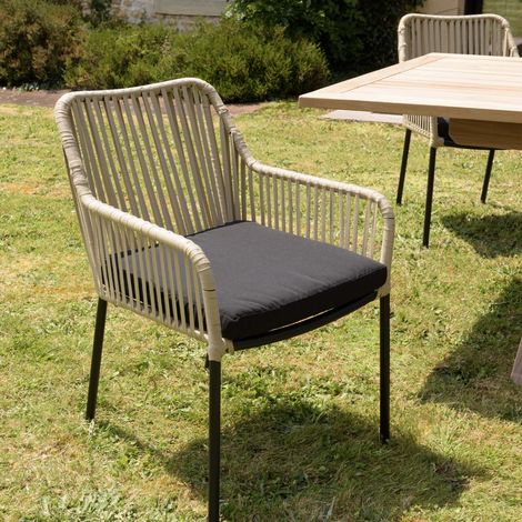 MALO - Lot de 2 fauteuils cordage naturelle coussin assise noir (1/5)