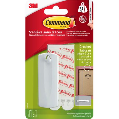 COMMAND CROCHET ACCROCHE ADHÉSIVE POUR TABLEAUX, BLANC - 1 CROCHET, 2 LANGUETTES - RÉSISTANT À L'EAU - ACCROCHAGE SANS DOMMAGE, (1/3)