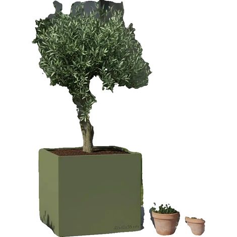 Macetero, construcción de acero resistente, uso versátil en exteriores, color verde militar. (1/2)