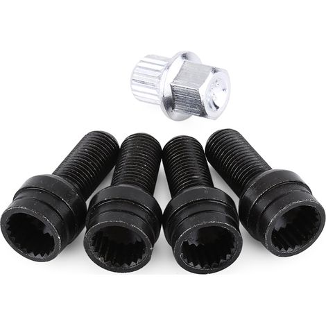 Irovami Jeu de 4+1 boulons de roue M141,5 mm en acier noir et écrous antivol avec clé (1/5)