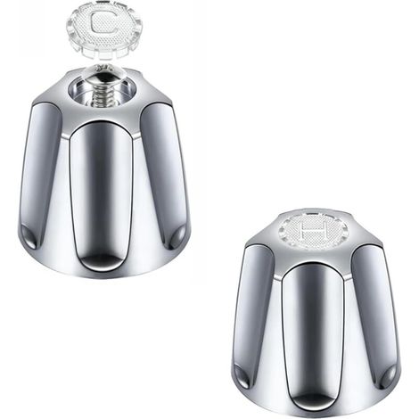 Lot de 2 poignées de robinet de salle de bain, levier chaud et froid, tête de robinet de rechange pour baignoire, douche, évier de cuisine – Argent (1/5)