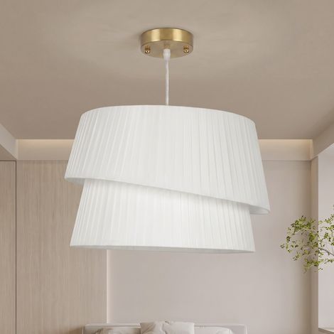 Suspension Luminaire Élégante à Double Abat-Jour, Rosace Dorée, Câble Réglable, Ampoule Non Incluse E14 40 W, Blanc (1/5)