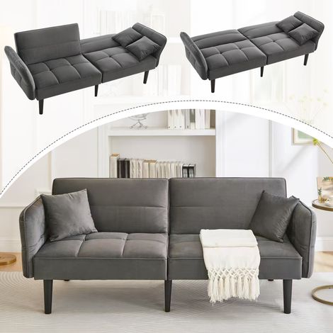 2-in-1 Verstellbares Schlafsofa – Zweisitzer mit Samtbezug, klappbaren Armlehnen & Schlaffunktion,ideal für kleine Räume