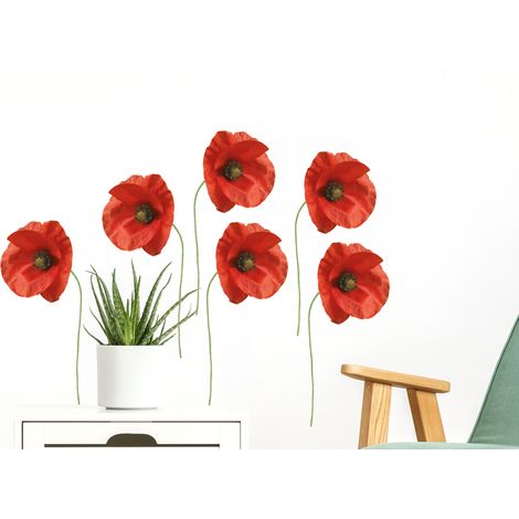 Sticker décoratif, coquelicots, rouge, fleurs, 68 cm X 48 cm (1/5)