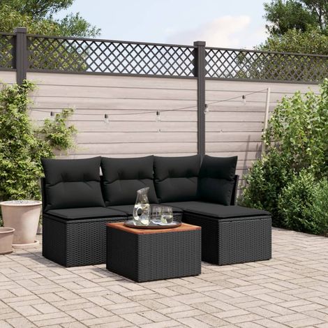 5-tlg. Garten-Sofagarnitur mit Kissen Schwarz Poly Rattan (1/5)