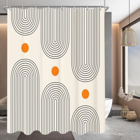 Rideau de douche, 120x200 cm, motif géométrique, tissu polyester, ourlet lesté, anti-moisissure, pour salle de bain (1/5)