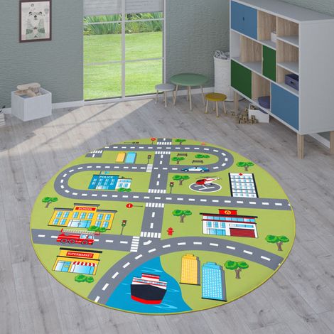 Paco Home Kinder-Teppiche, Kurzflor-Teppiche für Kinderzimmer mit vers. Designs Spielteppiche Bunt 200 cm Rund, Grün 3