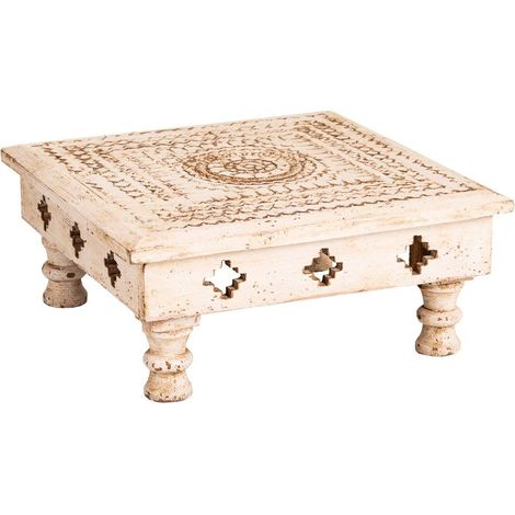 Mesa centro de madera tallada marrón 33x33x14