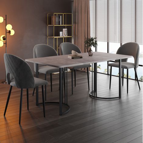 Conjunto de comedor 140x80x75 cm en terciopelo gris con mesa de MDF, estable – MEUBLIV (1/5)