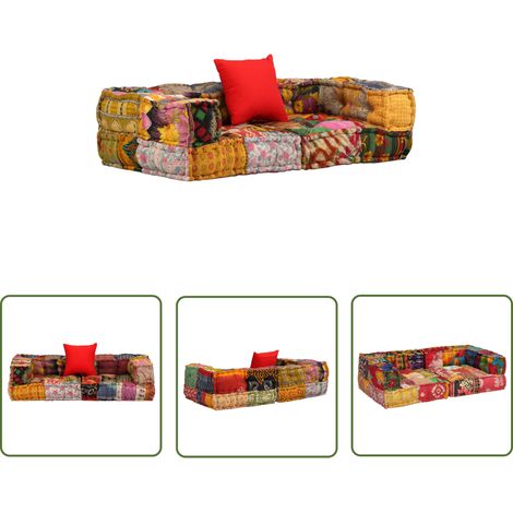 Coussins de sol poufs modulaire chaise longue en tissu 2 places en tissu Patchwork DEC021231 (1/5)