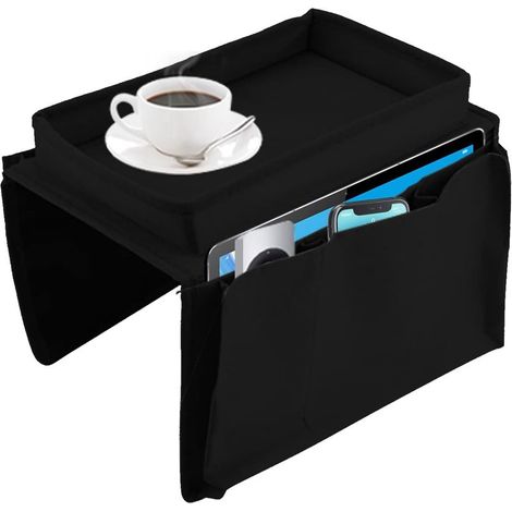 Canapé accoudoir suspendu TV télécommande organisateur canapé sac de rangement avec porte-gobelet plateau canapé plateau de rangement (Noir) (1/5)