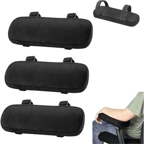 Lot de 3 coussins d'accoudoirs pour chaise de bureau - Coussins ergonomiques pour les bras - Support pour les bras - Noir - Repose-coudes - Pour ordinateur et jeux vidéo (1/5)