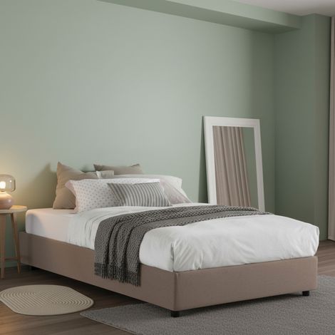 Talamo Italia - Letto piazza e mezza Ariba, Letto contenitore con rivestimento in tessuto, 100% Made in Italy, Apertura laterale, adatto per materasso Cm 120x190, Tortora (1/5)