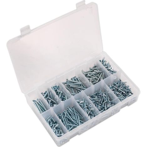 Ab065stcp Assortiment de vis auto-taraudeuses 600pièce Vis Pozi à tête fraisée Zinc DIN 7982