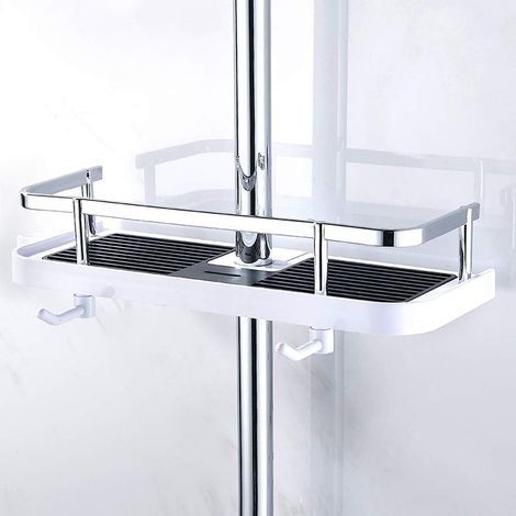 Etage de Douche Mural réglable, Panier Salle de Bain Cuisine Rangement Fixer sur Tuyau, serviteur Douche métal Anti-Rouille, Support Mural Pratique Commode 270mmx116mmx50mm (1/5)