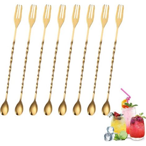 8 teilig Cocktailstampfer, Rührlöffel, Barlöffel aus Edelstahl professioneller Cocktailrührlöffel mit Spiralmuster für Kaffee , Bar und Cocktails (1/5)
