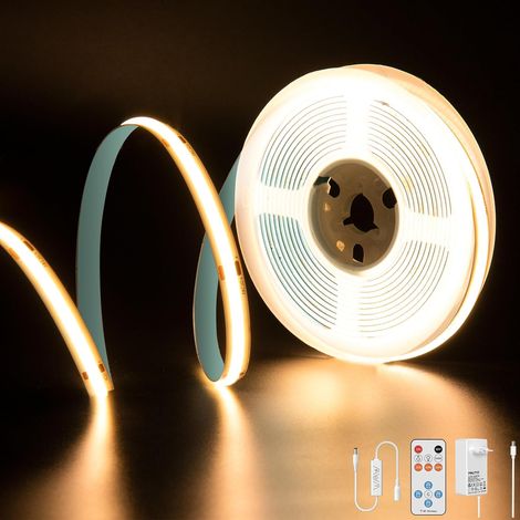 COB LED Strip Warm White 2700K, 5 m 2400 LEDs 24 V CRI90 Dimmable COB Light Strip Kit with RF Remote Control and COB LED Power Supply for Mirror, Ceiling, Kitchen, Wardrobe, Cupboard (1/5)