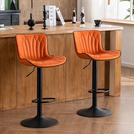 Tabouret de Bar Lot de 2, Chaises de Bar en Cuir Synthétique, Tabourets de Comptoir Hauteur Réglable Pivotant, Chaise Haute pour Bar, Orange (1/5)