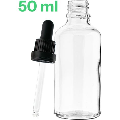 Flacon en verre de 50 ml avec pipette - incolore - filetage 18/415 (1/5)