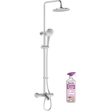 Vitra – Colonne de douche thermostatique 88,9-139,4 cm – Finition chromée – 3 types de jets – Flexible anti-torsion inclus – Économie d'eau 14L/min