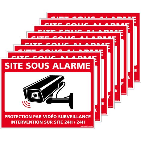 Autocollants Alarme Lot de 8 stickers Alarme Sécurité Protection Vidéosurveillance 8 x 6 cm résistants UV et pluie. Site sous alarme . - Site sous alarme
