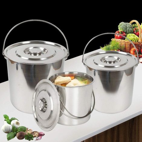 6L / 12L / 20L Cubo de Hielo de Acero Inoxidable con Tapa y Asas Enfriador de Champán Cubo de Alimentación Cubitera de Hielo para Cocina Fiestas Bodas Resistente y Duradero (20L)