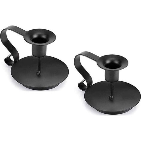 Bougeoirs Détenteur, Chandelier Vintage en Fer Forge Avec Poignée pour Dîner Table 12X12X8cm 2Pcs Noir