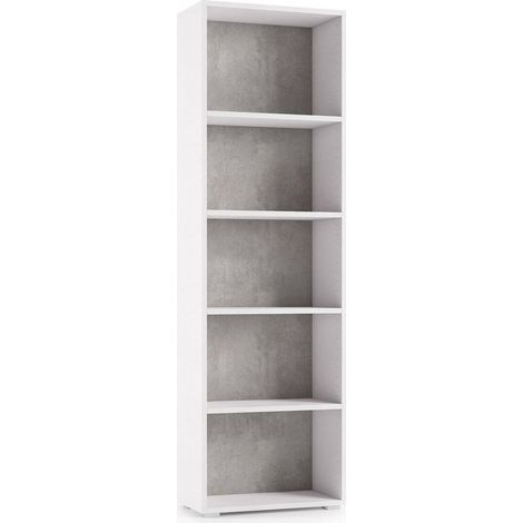 Dmora Libreria Girasole, Biblioteca a 4 ripiani regolabili, Scaffale per libri, Mobile da parete con ripiani, 100% Made in Italy, Cm 60x30h195, Bianco e Cemento, con imballo rinforzato (1/4)