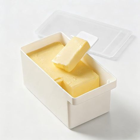 Mantequera de plástico con tapa y espátula – Soporte para mantequilla para la encimera de la cocina (1/5)