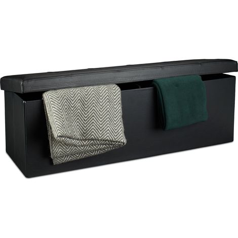 Relaxdays Cassapanca Pieghevole, Sgabello Pouf, Cassa Panca, con Coperchio, HxLxP: 38 x 114 x 38 cm, Baule, Nero (1/5)
