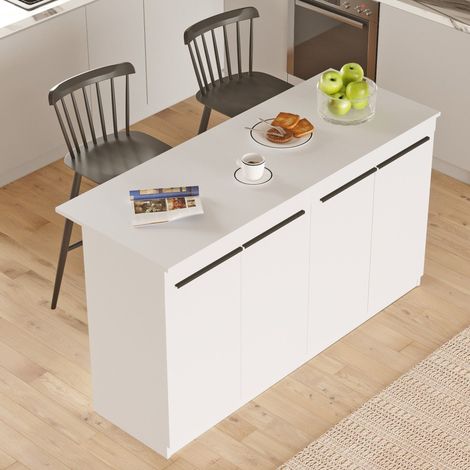 Isla de Cocina Oviglio, Mueble Despensa 2 Estantes, 4 Puertas, 4 Compartimentos, 160x60x90h cm Blanco (1/5)