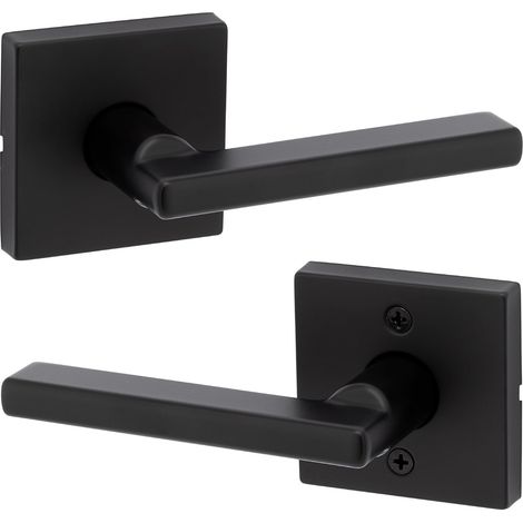 Poignée de porte intérieure – Levier pour portes de placard et de couloir – Poignée réversible sans verrouillage – Noir mat – Avec protection contre les microbans, rose carrée (1/5)