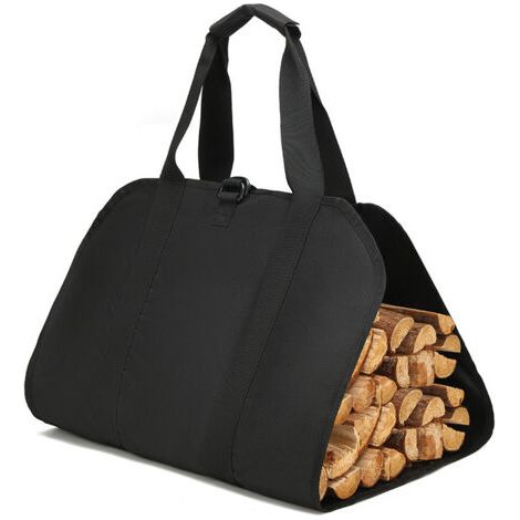 PA Tragetasche für Brennholz, Tasche für Holzscheite aus Segeltuch, wasserabweisende Tragetasche, faltbares Kaminzubehör, ideal für Öfen, Camping, Strand (schwarz) (1/3)