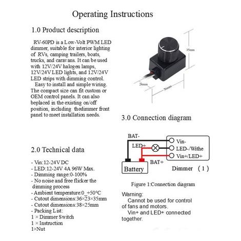 Variateur LED PWM 12V-24V pour Éclairage Intérieur RV, Bateau, Camion (1/5)