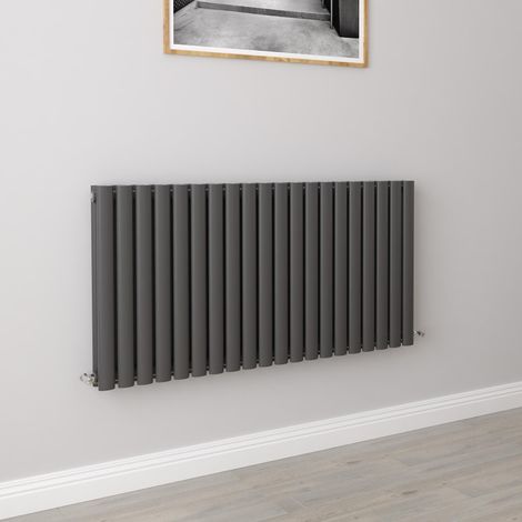 AICA Oval Column Designer Radiator Central Heating Horizontal 600x1180mm Double Anthracite
