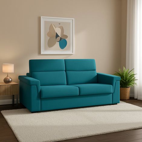 Divano Letto 2 Posti Biscossi, Sfoderabile, Contenitore Made in Italy, di Apertura a Ribalta, 205x95 cm Azzurro (1/5)