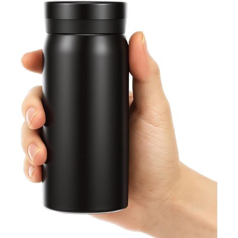 Petite bouteille d'eau (format sac à main), mini-thermos à café isotherme et étanche de 200 ml, tasse de voyage portable en acier inoxydable 304 (Noir) (1/5)