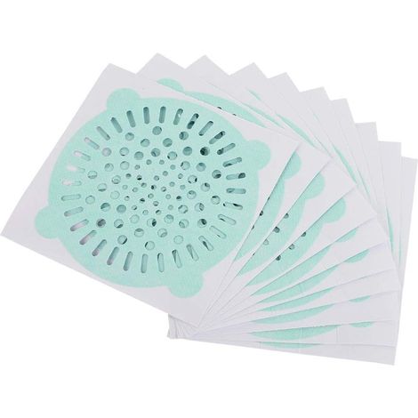 Lot de 10 films protecteurs jetables pour bonde de douche, récupérateurs de cheveux pour siphon de sol de cuisine et salle de bain, auto-adhésifs (verts) (1/5)