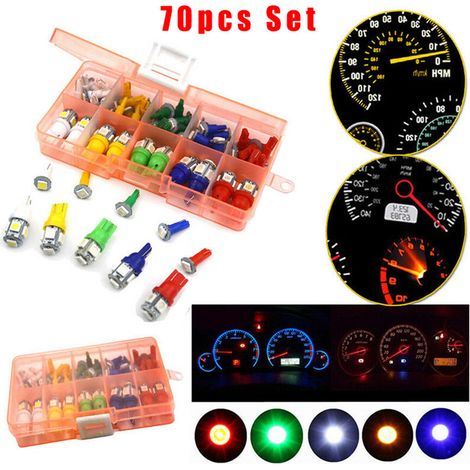 Tableau de bord LED T5 + T10 pour voiture, 70 pièces, prise de groupe, ensemble d'indicateurs d'ampoule de tableau de bord. (1/5)