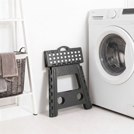 Tabouret Pliant 2 En 1 Avec Rangement 37 L - Charge 80 Kg, Gris, En Tissu Oxford